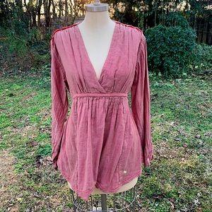 Free People Striped Tie-Back Blouse